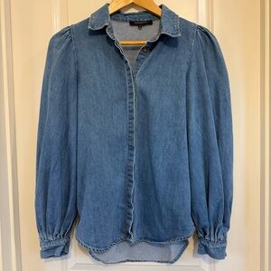 Olivaceous blouson sleeve chambray button down Shirt size small cottage western